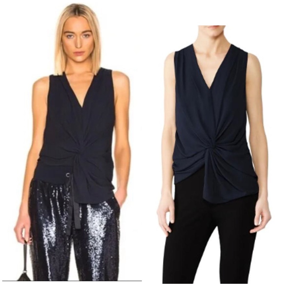 Cinq a Sept Abby Sleeveless Knot Front Blouse Top Tank In Navy Blue Size M EUC - Picture 2 of 13